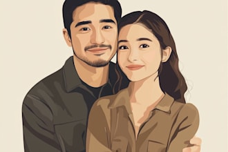create couple, family or group to vector cartoon portrait
