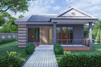 rebuild farmhouse, cottage house,forest cabin,revit model cgi, 3d landscape,pool