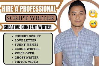 ghostwrite, do comedy script, funny memes, love letter, poem, tik tok script