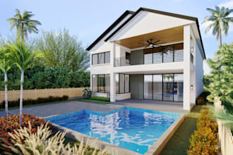 refurbish 3d villa,cgi interior,3d terrace,facade exterior render,sweethome 3d