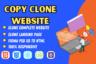 copy clone website or landing page using HTML, CSS, js, bootstrap and react js