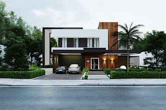 do 360 panoramic rendering,villa exterior,high detail design,front elevation,cgi
