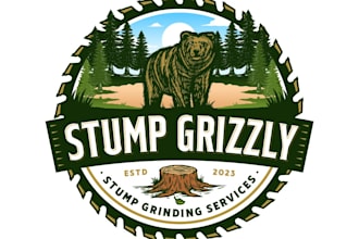 design modern professional grizzly bear tree stump grinding logo