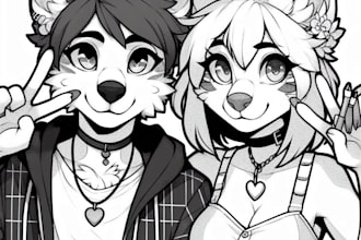 draw couple furry, fursona or anthropomorphic art