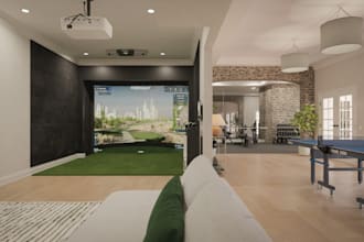 renovate 3d modern goif course, interior design,golf simulator,landscape design