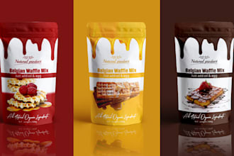 design food stand up pouch, jar labels and box packaging