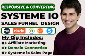 design systeme io sales funnel, systeme io website, landing page connect domain