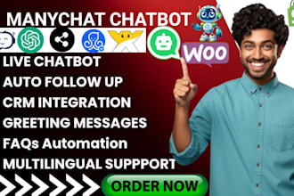 setup api chatbot, manychat automation, with wordpress wix shopify or custom bot