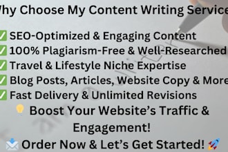 be your SEO website content writer and travel and lifestyle content creator