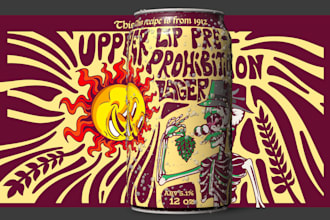 design an unique hand draw cartoon label for your beer can