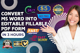 convert ms word into editable fillable pdf form using acrobat in 3 hours