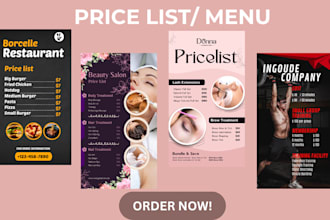 design salon price list, restaurant food menu, order form,brochure design