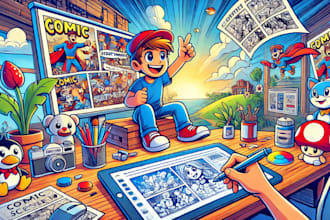write a custom comic script and design a unique cartoon mascot for your brand