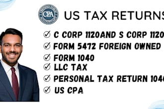 do US tax filing, US tax returns, llc tax, business tax 1120 5472 1040 cpa
