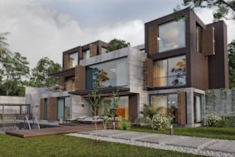 loft house render,villa,residential building,outdoor, backyard,playground design