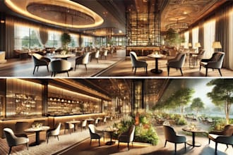 3d cafe interior and exterior design, restaurant design, bar