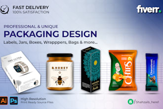 design packaging, labels, jars, boxes, wrappers and bags