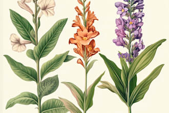 make a botanical illustration of flowers, plants, fruits