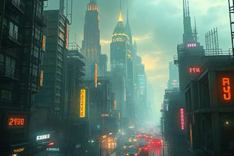 create a illustration of science fiction city, cyberpunk