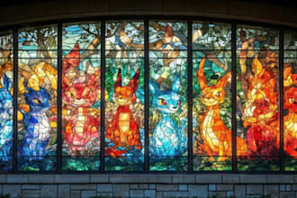 draw amazing pokemon fakemon digimon in stained glass art style