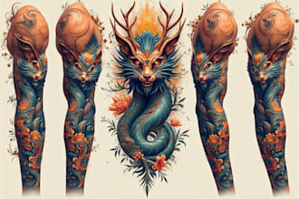 create unique custom tattoo design for you, sleeve tattoo