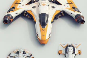 design spaceship, sci fi illustration and sci fi art in unique style