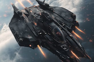 design spaceship, sci fi illustration, game art in unique style