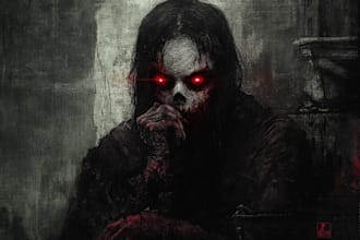 draw detailed dark art and heavy metal horror illustration