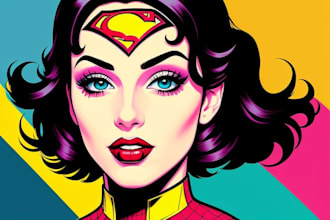 illustrate a superhero pop art portraits