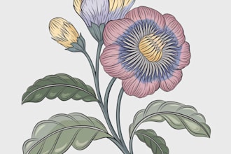 draw line art illustration botanical and flower beautifully