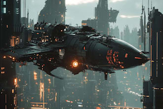 design spaceship, sci fi illustration and game art in unique style