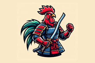 give creative samurai rooster mascot logo design with new concepts