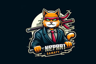 design creative oni cat ronin mascot logo for you in just 1 day