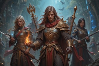 design dnd art, character fantasy illustration for dnd party