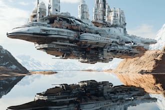 design a black and white sci fi spaceship line art for you