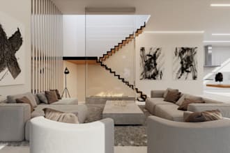 2d to 3d house, villa interior rendering, interconnected living room, toilet,cgi