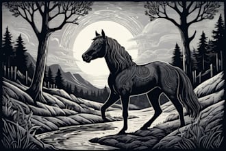 create artistic linocut illustration in my style