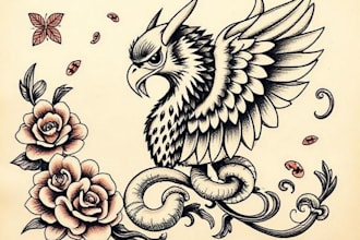 create any design in traditional tattoo or old school style