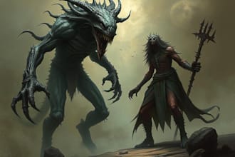 make a fantasy horror character and monster art