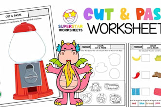 design amazing kids worksheets, flashcards with illustration