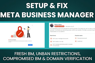 setup and fix meta business manager, link social media accounts and fix ads