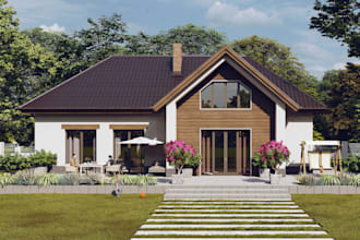 alter house exterior, bungalow, flat 3d render, real estate apartment, tiny home