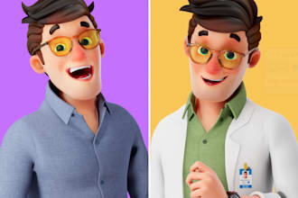 do 3d stylized character design, character model, blender rigging render texture