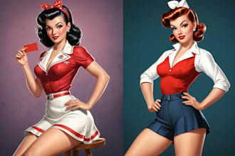 draw a pin up girl and pin up girl character art