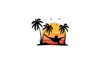 design palm tree beach wave logo design