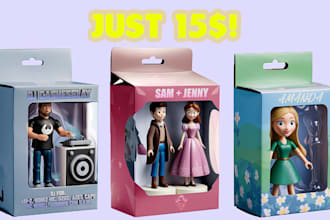 design cute action figure in a box, animation, ai art