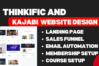 setup online course website, sales funnel, thinkific website and kajabi webiste