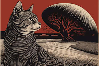 do detailed dark art with woodcut or linocut art