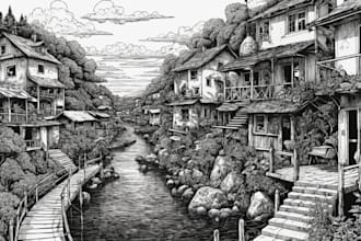create super amazing pen and ink line art illustration