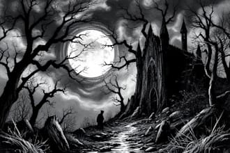 create a dark art or black and white illustration